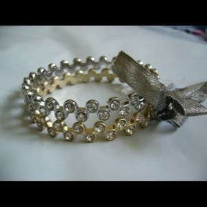 NWT Loft Mixed Metal Cast Crystal Bangle Set